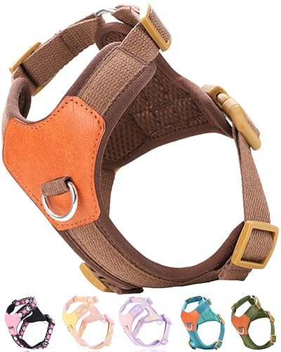 Brown Dog Harness for Small Dogs, No Pull Dog Harness with 2 Leash Clips, Small Sized Puppy Harness (Brown, S)