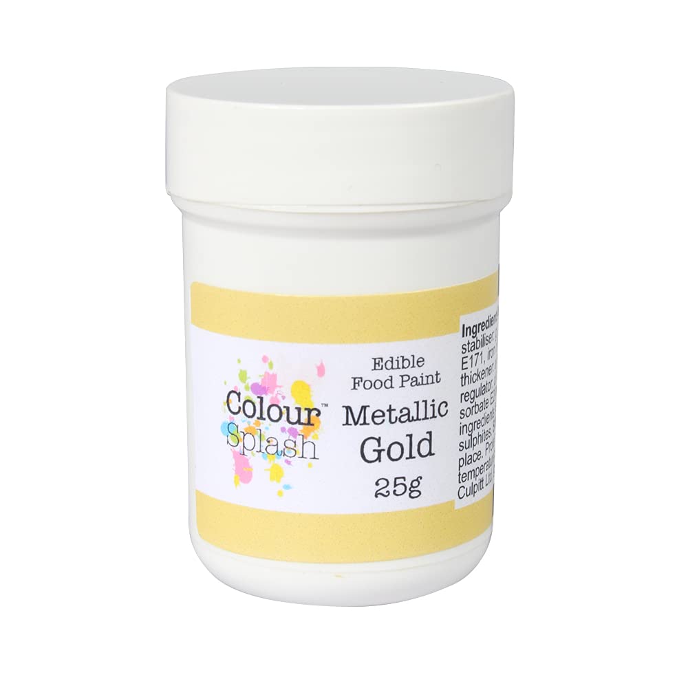 COLOUR SPLASH Edible Food Paint, Metallic Colouring, Cake Decorating Paints, Ready To Use, Add Shine & Sparkle To Cakes & Decorations, Suitable For Sugar Paste, Marzipan & Modelling Pastes - Gold 25g