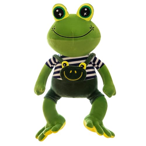 Green Frog Gaming Plush Toy with Striped Shirt Cute Coach Frog Plush Stuffed Animal Soft Cuddly Frogs Pillow for Adults Adorable Coach Frogs Plushie for Game Fans Birthday Home Sofa Decor