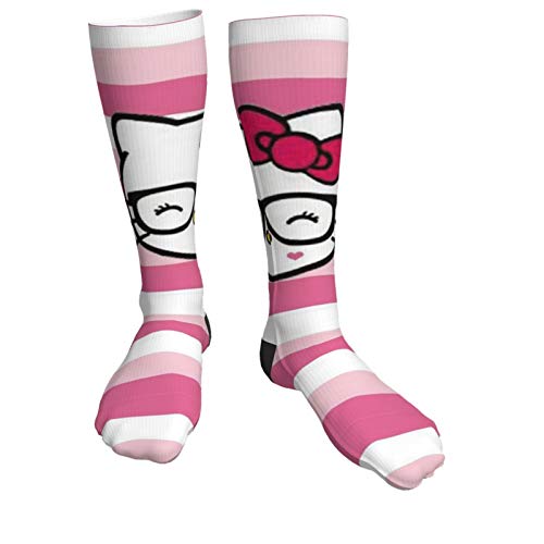 WOMFUI Stripe Pink Hello Kitty Thick Socks Wearable Stocking for Men Women