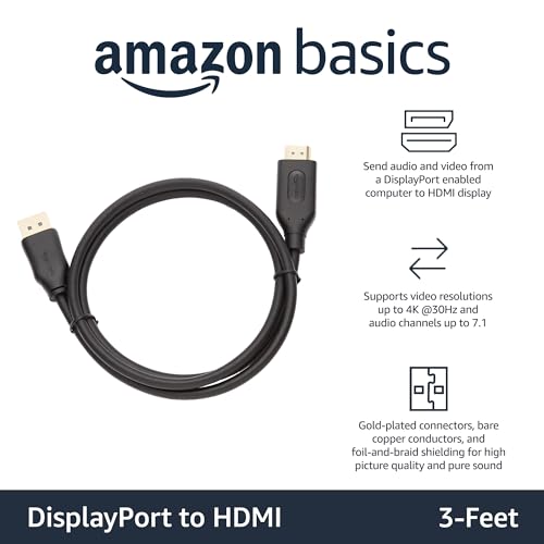 Amazon Basics DisplayPort (Source) to HDMI (Display) Cable, Uni-Directional, 3 Foot, Black - Image 3