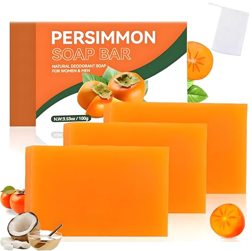 3 Stück Kaki-Seife zur Geruchskontrolle mit Grüntee-Extrakt Handgemachte Deodorierende Seife für Männer & Frauen Tiefenreinigende Gesichts- & Körperseife (orange 100 g (3er Pack))