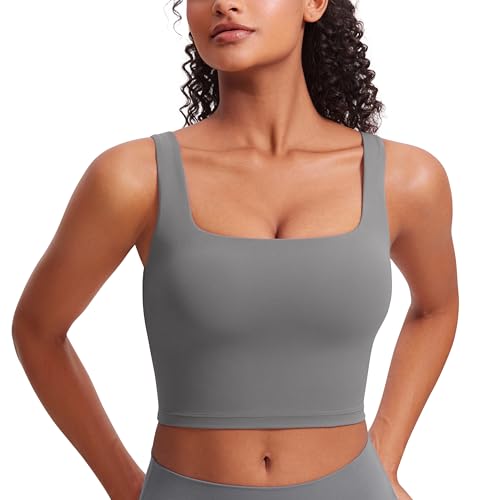 Image of CRZ YOGA Butterluxe Square Neck Crop Tank Top | Light Support, Removable Pads, Yoga, Extremely Soft, Wide Straps, Longline Sports Bras for Women
