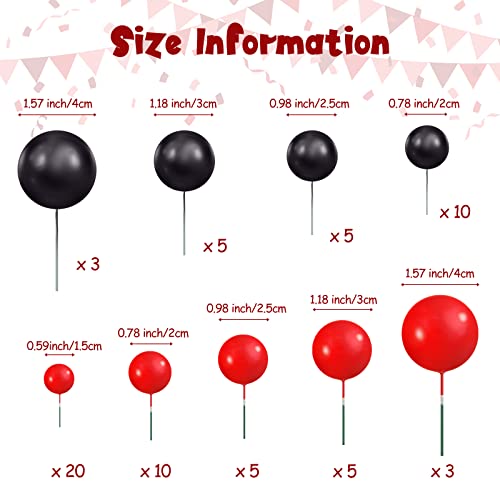 66 Pieces Mini Balloon Cake Topper Cake Decorations Balls Faux Pearl Balls Cake Picks Diy Cake Insert Topper Baking Decoration For Anniversary Graduation Birthday Party Baby Shower (Red, Black) #TOP1