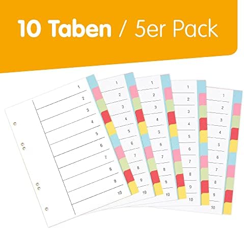 idealna linia 5-częściowa, 10 przekładek DIN-A5 kolor z stroną tytułową (5x10), 16,3 x 21,5 cm, przegródki rejestru, 5 różnych kolorów, idealna organizacja w biurze do segregatora