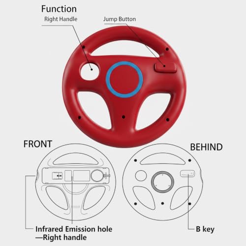 Image of Arrocent Steering Wheel and Zapper Gun Set Compatible with Wii Wii U Remote (Pack of 2, Red)
