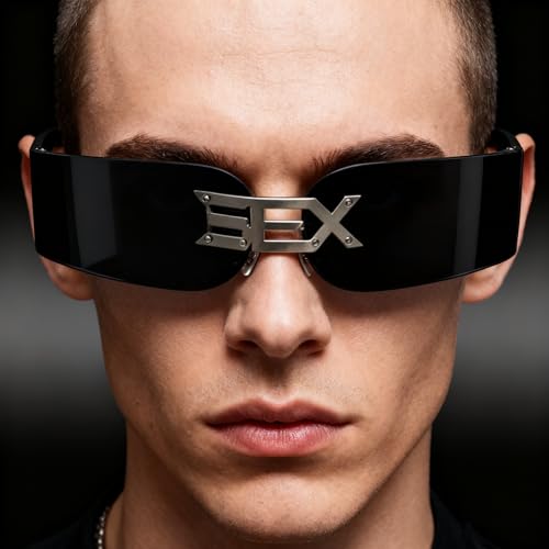 bullabulling 80s Futuristic Cyclops Cyber Visor Sunglasses Men Women Wrap Around SunglassesCostume Glasses Punk Style4