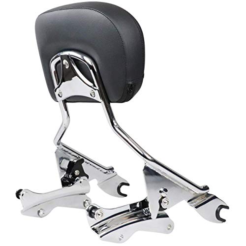 AUFER Detachable Backrest Sissy Bar Upright Passenger Backrest w/Pad with 4 Point Docking Hardware Kit Fit For Touring Road King Street Glide FLHR FLHX FLHT FLTR 2014-2020 (Chrome)