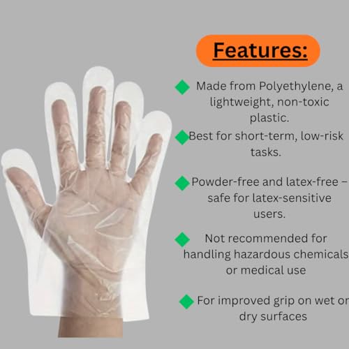 Image of Disposable PE Gloves - Transparent Food Grade | Kitchen, Cooking, Cleaning | Hair Coloring /Hair Dyeing Gloves | Unisex Multipurpose Glove (400 Pieces)
