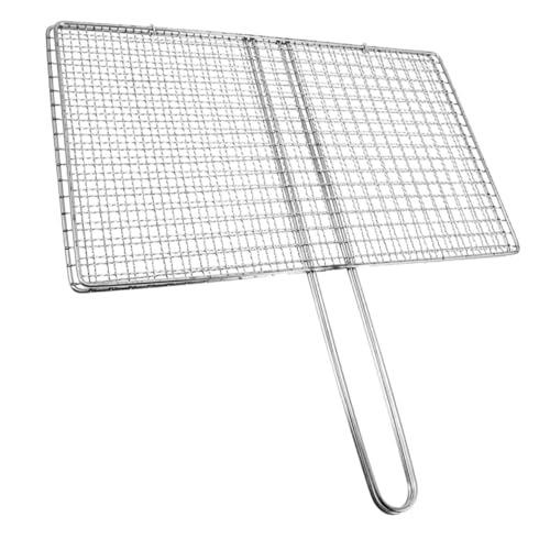 Milisten Stainless Steel Fish Grilling Basket Outdoor BBQ Skewers Grilling Rack with Handle for Grills Versatile Meat Vegetable Holder