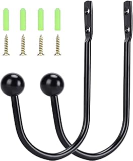TREXIN 2 pc Large Curtain Holdbacks | Stylish Tassel Arms Wall Mounted U Metal Cartin Tie | Back Hook Hold With Screws | for Window Curtain Shower Towel Umbrellas Clothes Home (Black)
