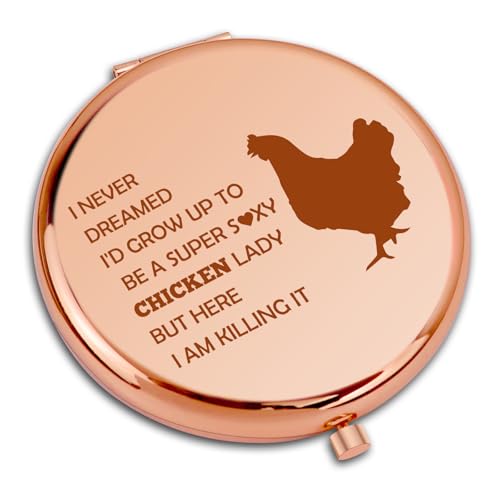Chicken lover gifts for women compact pocket makeup mirror chickens lady mum aunt sister coworker gift funny chicken themed gifts farmer animal present christmas birthday gift folding pocket mirror