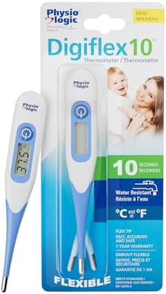 Physio Logic Digiflex 10 Digital Thermometer with Ten Second Results, Clinically Proven Accuracy in Less Than Ten Seconds, Fahrenheit or Celsius, Flexible Tip for Added Comfort and Safety