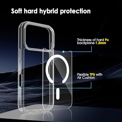 Image of FanTEK Phone Case Compatible with iPhone 17 Pro Max 6.9 Inch, Magnetic Case Clear Protective Bumper Hard Back Cover