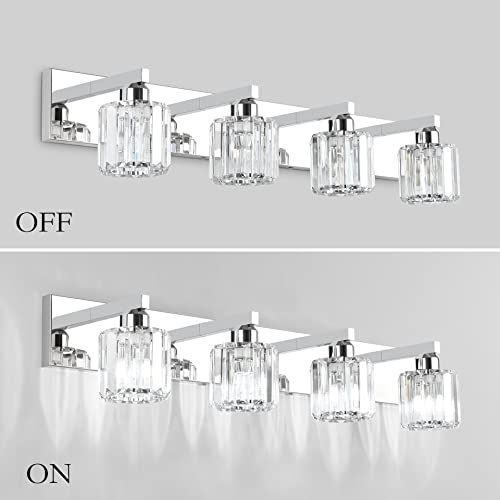 Image of Aipsun Crystal Bathroom Vanity Light Modern Vanity Lighting Fixtures Crystal Vanity Light for Bathroom 4 Lights(Not Include Bulb)