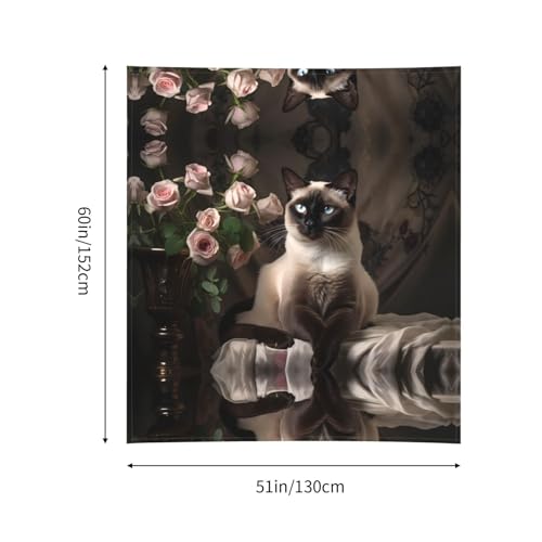 Tapisserie murale chat siamois décorative salon 152x129 cm