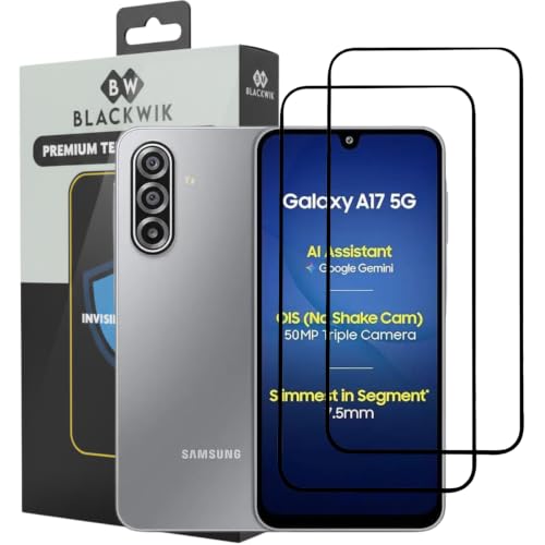 Image of Blackwik Premium Tempered Glass Screen Protector for Samsung Galaxy A17 with Edge-To-Edge Protector Coverage | Easy Installation Kit (Black) (Pack Of 2)