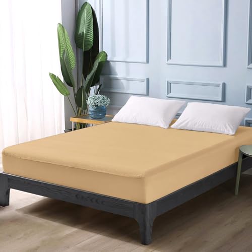 Image of Divine Casa Terry Cotton King Size 100% Waterproof Mattress Protector, Dust Mite Resistant, Elastic Fitted Bed Protector for Home & Hotel Use (72 x 78 Inches, Beige)