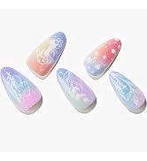 GLAMERMAID Press on Nails Almond,Ombre Gel False Nails with Design,24 PCS Glue on Nails,Reusable ...