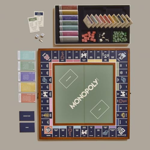 WS Game Company Monopoly Grand Folding Edition – Elegant Wood-Framed Board, Die-Cast Tokens, Wooden Hotels, and Organized Storage – Premium Family Game Night Set