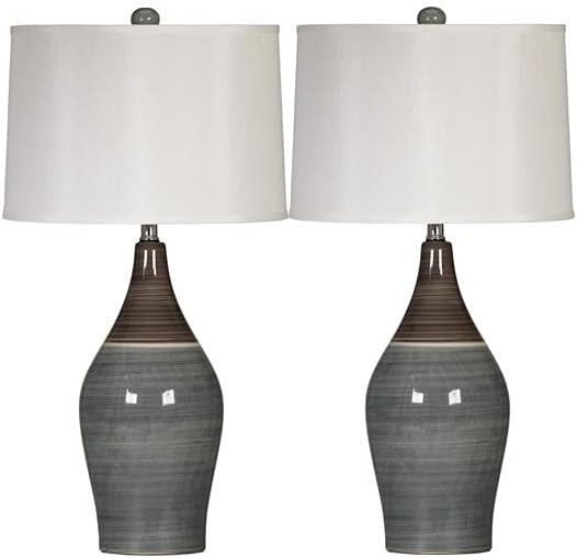Niobe Glazed Ceramic Table Lamp, 2 Count, 28", Multicolored & Gray