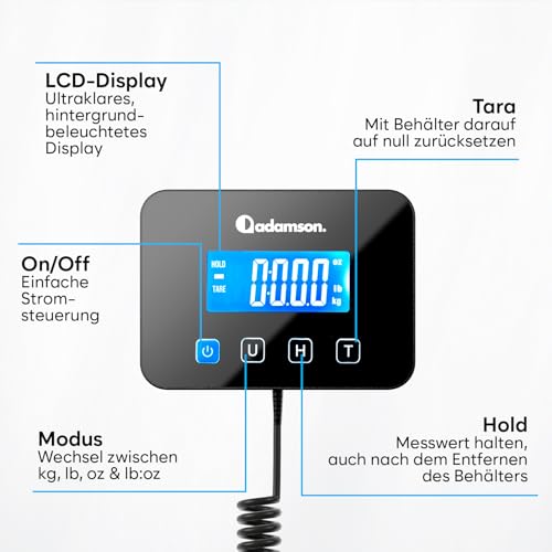 Paketwaage - 300 kg - Hochpräzise Plattformwaage mit Halte-/Tara-Funktion/LCD - Postwaage perfekt für Pakete, Gepäck, Heimgebrauch - Batterie & Kabel enthalten - Gepäckwaage - Silber