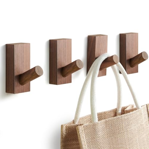 Felidio Natural Wooden Wall Hooks, Adhesive & Screw Mount Coat