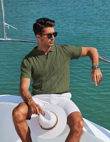 Image of COOFANDY Mens Polo Shirts Short Sleeve V Neck Knit Shirts for Men Casual Old Money Clothes Mens Golf Shirt