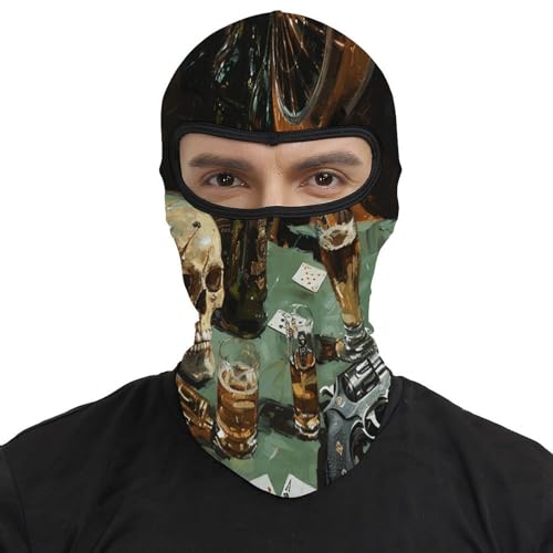 Pasamontaña para hombre y mujer con estampado de pistola y cartas, máscara facial completa para motocicleta, gorro calentador de cuello miniatura 2
