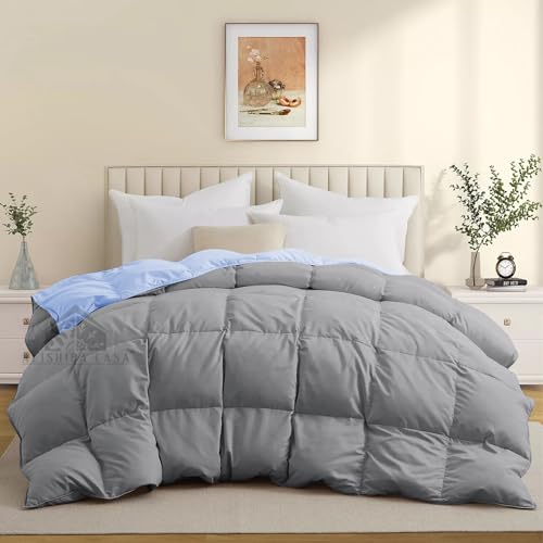 Image of Super Comfort Reversible 500 GSM Comforter King Size (90 inchX106 inch) - Heavy Winter Comforter 500 GSM Microfiber Fill - Duvet /Blanket King Size - Sky Blue /Silver Grey Color