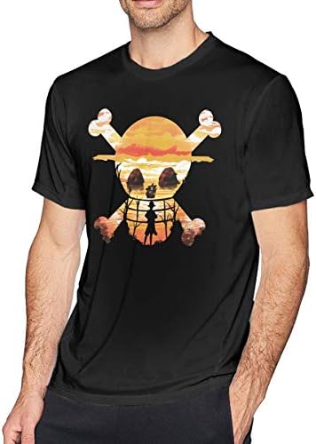 Mens Fashion One Piece Anime Straw Hat Crew T-Shirt Black