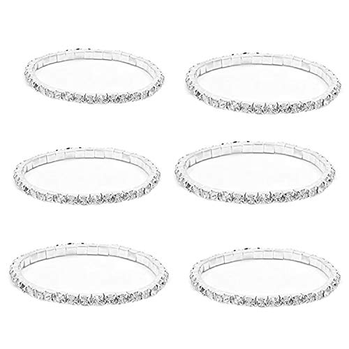 JinYu 6 Pcs Rhinestone 1 Rows Crystals Inlaid Paved Jewelry Stretch Elastic Bracelets Sparkle Multicolor Rhinestone Stackable Stretch Bracelets for Women
