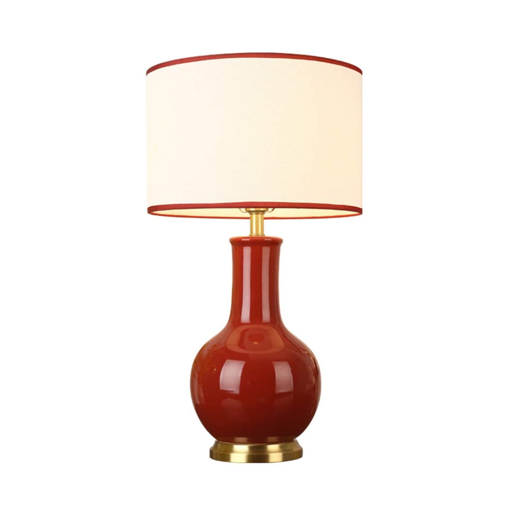 ATAAY Table Lamps,Study Reading Lamp, Vase Appearance Smooth Ceramics Copper Base Desk Lamp Simple Delicate Desk Lamp Hotel Apartment Desk Lamp/Red/30 * 58Cm
