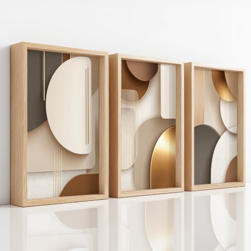 Moderne abstrait tableau pour salon et chambre set de 3 toiles chic dorees design epure