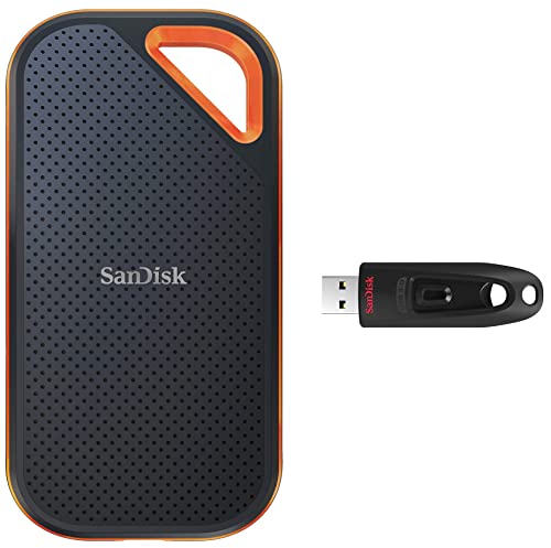 Image of SanDisk 1TB Extreme Pro Portable SSD 2000MB /s R /W, Upto 2 Meter Drop Protection with IP55 Water and dust Resistance, Metal Enclosure, PC & SanDisk Ultra 128 GB USB 3.0 Pen Drive (Black)