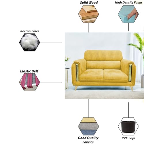 Image of Casaliving Gelio 2 Seater Sofa Set for Living Room (Yellow Colour) Premium Fabric Sofa