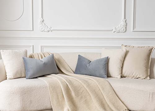 Image of 12x20 Lumbar Throw Pillow Covers Set of 2 for Couch Bed Sofa,Silver Gray | Decorative Soft Velvet Cushion Covers with Invisible Zipper for Living Room Bedroom Home Decor