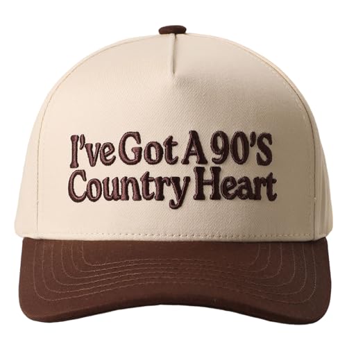 MIRMARU 3D Embroidered Trucker Hat 5 Panel Cotton Baseball Cap with Fun Text Designs Adjustable for Men and Women (US Alpha One Size Ive Got A 90s Country Heart Brown)