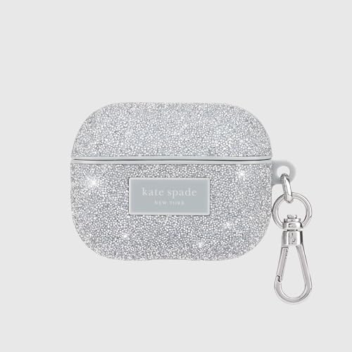 Image of kate spade new york AirPods Pro Protective Case with Keychain Ring - Crystal Pave Silver, Compatible with AirPods Pro 2nd / 1st Generation