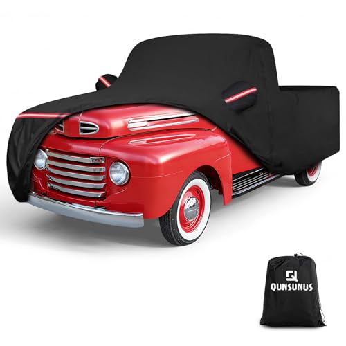 Image of QUNSUNUS F100 Truck Cover 1948-1983 and F150 1980-2003 Regular Cab Short&Standard Bed, Waterproof F100 Car Cover with Elastic Edge, All Weather F150 Cover with Straps and Zipper