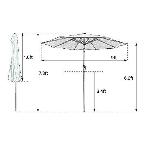 SNAIL 9 feet Solar Powered LED Patio Umbrella with 32 Lights, Illuminated Outdoor Aluminum Market Umbrella with Push Button Tilt, Burgundy - Thumbnail 2
