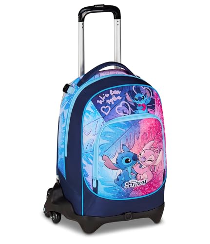Seven Trolley Lilo & Stitch Scuola Jack 3 Ruote, Blu, Zaino Con Carrello Sganciabile Da 33 Litri,...