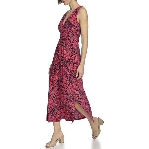 Image of Tommy Hilfiger Women's Sleeveless Surplice Neck Jersey A-Line Midi Dress