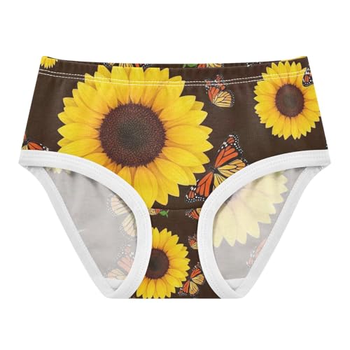 Toddler Panties, Yellow Sunflowers Butterflies Brown Cotton Girls Underwear, 2T–8 Years