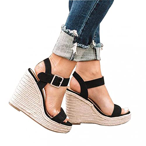 Womens Wedge Sandals Wide Width Espadrilles Womenâ€™s Cork Wedge Sandals Cross Strappy High Platform Pumps Open Peep Toe Slippers Slip-On Chunky Heels Wide Width Available Shoes Outdoor Beach Casual