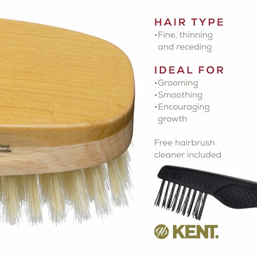 Kent MS23D Finest Men's Military Style Hair Brush - Satin and Beechwood Travel Size Base, Soft Pure White Natural Boar Bristle Ideal for Fine or Thinning Hair and Sensitive Scalps. Beard brush