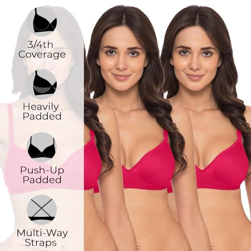 Image of Komli - Heavily Padded Push-Up Bra - Cotton Rich - Balconette - 3 /4th Coverage, Seamless, Wireless, Multiway Straps - T-Shirt Bra
