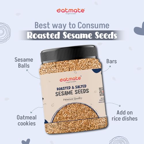 Image of Eatmate Roasted Sesame Seeds 100g | Calcium & Fiber Rich Safed Til | Nutty Crunchy Vegetarian Seeds for Eating, Cooking, Baking, Laddoo, Chikki & Tadka | Healthy Snack Ingredient (100g)