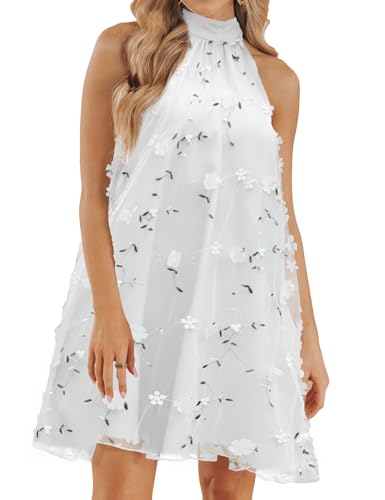 Image of VIMPUNEC Womens Summer Halter Mini A Line Swing Dresses Wedding Guest Formal Cocktail Homecoming Dress