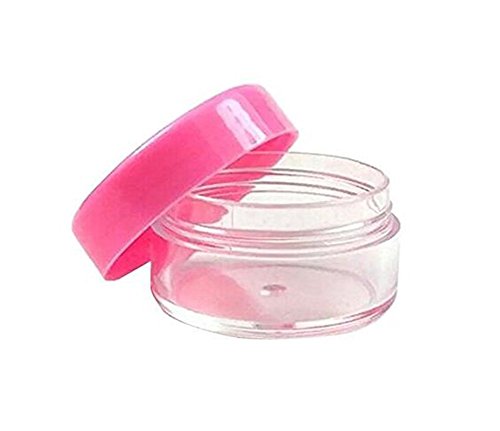 Preisvergleich Produktbild 12 transparente Kunststoff-Probenbehälter, leere Gläser, kleine runde Behälter, Gesichtscreme, Lippenbalsam, Kosmetik, Lotion, Topf (rosa Kappe) (10 g)